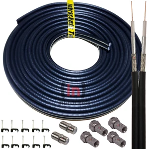 Sky Cable Extension Twin Coax F plugs Q Satellite coaxial lead Shotgun DIY KIT - Picture 1 of 4