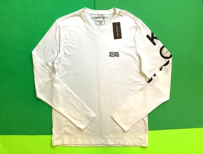 MICHAEL KORS Men’s Long Sleeve T-Shirt Size MEDIUM White w/Black MSRP $69.50 - Image 1 of 4