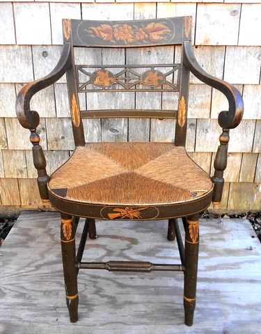 ANTIQUE 19th CENTURY SHERATON PAINTED AND GILT STENCIL DECORATED ARMCHAIR Cover