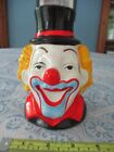 Circus Clown Head Coin Bank Vintage Retro Hand Painted Ceramic Art Top Hat