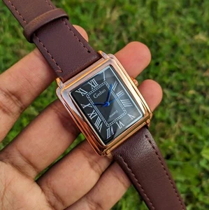 GEDUO Tank Square Leather Stainless Steel Back Analogue Thin Quartz Wrist Watch - Picture 1 of 6