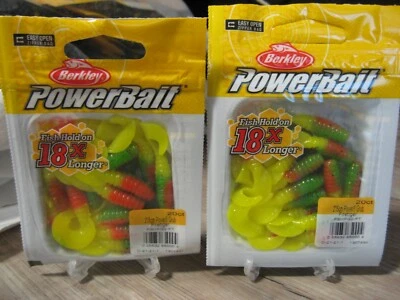 2 paquetes Berkley Soft Fishing PowerBait / 2" cola única Power Grub Fire Tiger Foto 1 de 4