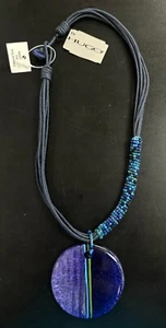 Neu mit Etikett blau Statement Halskette von Hugo Halsband Lederschlaufe Haken 18" Halsband - Bild 1 von 2