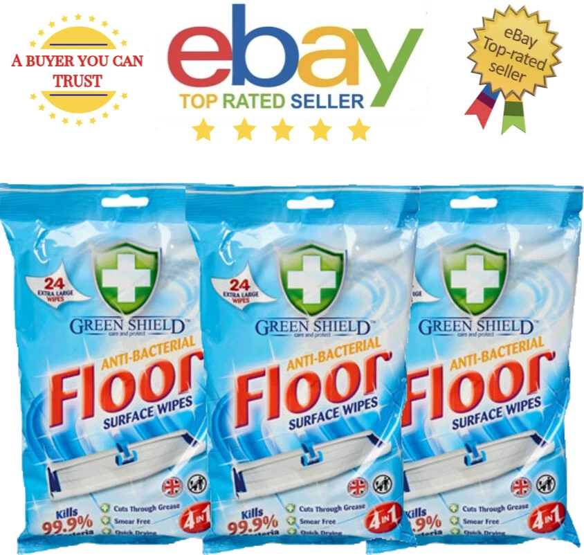 3 x GREEN SHIELD 24 EXTRA LARGE FLOOR 99.9% ANTI BACTERIAL SURFACE WIPES