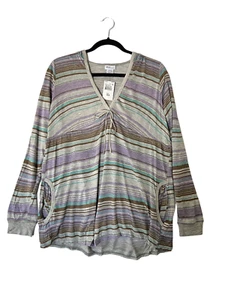 MIMI MATERNITY Womens Top Stripe Tie Front Pullover Hoodie Multicolor Size S NWT - Picture 1 of 6