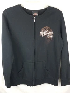 Felpa donna Harley-Davidson nera con logo borchie e zip intera taglia L - Foto 1 di 3