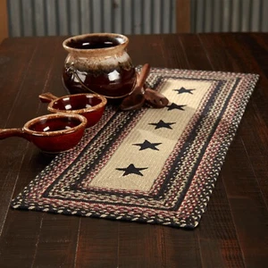 Colonial Star JUTE Recto 13x36 RUNNER Casa de Campo Americana Patriótica En muy buen estado - Imagen 1 de 4