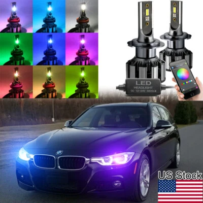 2x H7 RGB LED Multicolor Phone Bluetooth Control Headlight Fog Light DRL Bulb  - Image 1 of 4