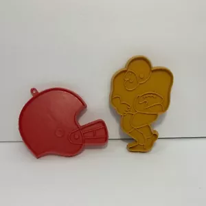Vintage Hallmark Set of 2 Football Plastic Cookie Cutters Tan Player Red Helmet - Picture 1 of 5