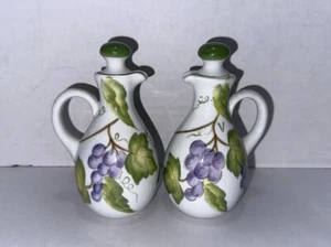 Vtg Andrea By Sadek Hand Painted Porcelain Cruet Oil & Vinegar Set W/ Stoppers - Picture 1 of 10