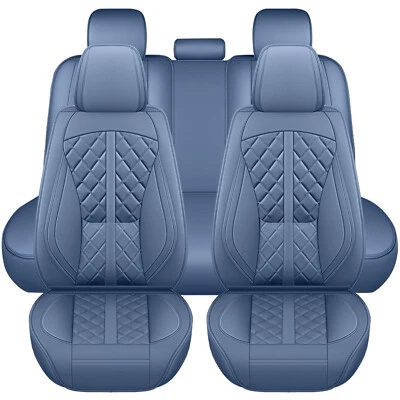 Universal Leather Car 5 Seat Cover Full Set Cushion Protector w/ Lumbar Support - Image 1 of 4