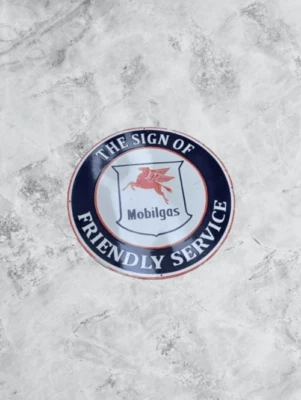 Mobil Oil Porcelain Enamel Heavy Metal Sign 30 Inches Double  Side - Image 1 of 2