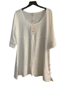 Simply Noelle weißes Tunika Oberteil mit Knöpfen am Ärmel & am Saum 3/4 Arm XXL - Bild 1 von 3