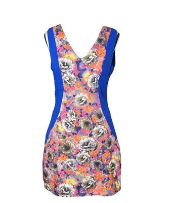 Anthropologie Skies Are Blue Dress Medium Blue Colorblock Floral Sheath Bodycon - Image 1 of 4