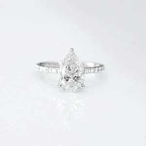 18K White Gold IGI GIA Certified Lab Grown Diamond Wedding Ring 2.35 Ct Pear Cut - Picture 1 of 12