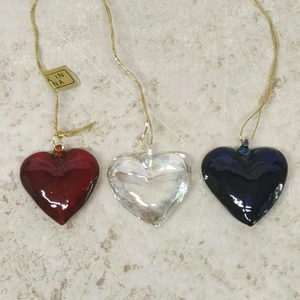 Glass Heart Ornament Set Of 12 Red White Blue Mini 1" - Picture 1 of 12