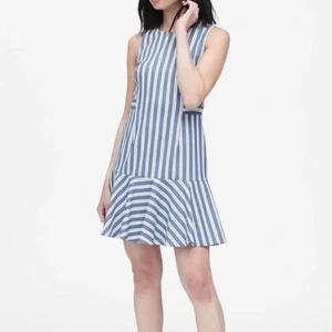 Banana Republic Dress Womens Size 6 Blue White Stripe Flounce Hem Sleeveless - Picture 1 of 12