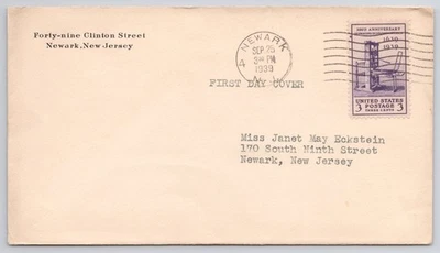 First Day Cover Scott's #857 3 Cent Technology Sep 1939 Newark NJ - Image 1 of 2