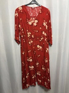 -872 Joe Browns Sz 22 Red Floral&Lace Button Through 51”Long Maxi Dress - Picture 1 of 7