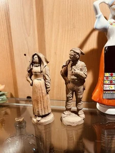 2 Francis Lascour Terracotta Art Vintage Fisherman & Women Figurines Vintage - Picture 1 of 5