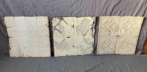 Lot of 3 Antique Tin Ceiling  2' x 2' Shabby Tile 24" SQ Chic VTG Crafts 51-23A Cover