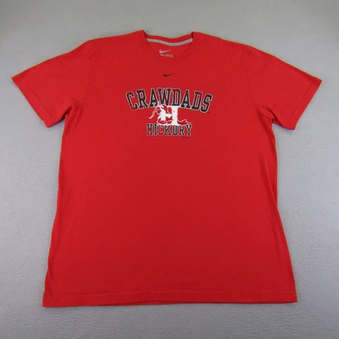 Hickory Crawdads Shirt Mens 2XL XXL Red Nike Center Swoosh Minor League Baseball Cover