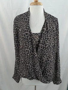 Larry Levine Women's XL Leopard Print Semi Sheer Drape Front Long Sleeve Blouse - Picture 1 of 9
