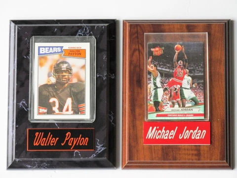 (2) Michael Jordan & Walter Payton 5 x 7 Plaque Lot w/Card (Chicago Bears Bulls) Cover