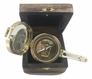 Messing Kompass poliert mit Holzetui Ottway London 1915 Reproduktion - Bild 1 von 5