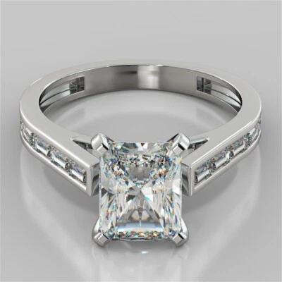 Emerald cut 2.40 Ct Lab Grown Diamond Wedding Ring 14K Solid White Gold size 7 - Image 1 of 4