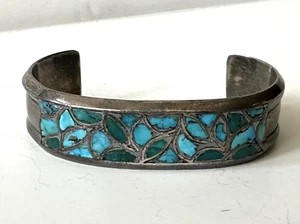 1960s Zuni Sterling Inlaid Turquoise Cuff - Picture 1 of 4