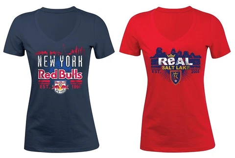 (Womens Ladies) MLS Soccer Short Sleeve V-Neck City Skyline Jersey Shirt Cover