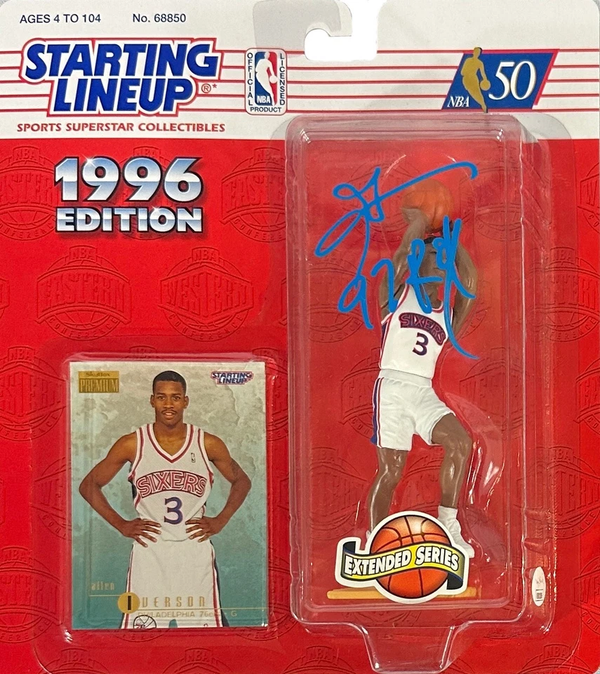 Figura de novato de alineación inicial firmada por Allen Iverson 76ers JSA Foto 1 de 2