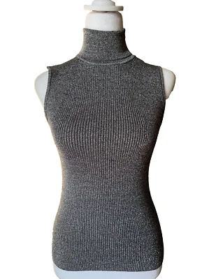 Tanque de Colección Y2K Cuello Alto Talla S Metálico Gunmetal Cybercore Rave Edgy Glam Nuevo con Etiquetas Foto 1 de 4
