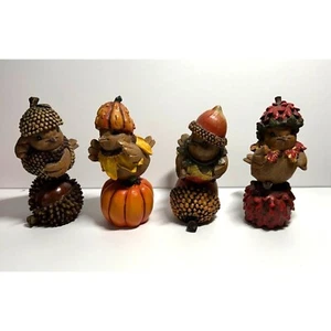 4er Set Herbst Wald Vogel Figuren Eichel Kürbis & Tannenzapfen Harz - Bild 1 von 11
