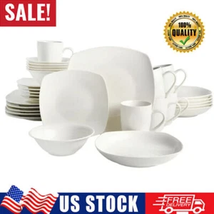 30 Piece Dinnerware Set Dinner Plates Round Bowls Porcelain Cup Kitchen White US - Picture 1 of 12