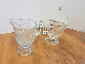 Baltimore Pear Footed Creamer & Sugar Set Jeannette Glass #2 - Imagen 1 de 4