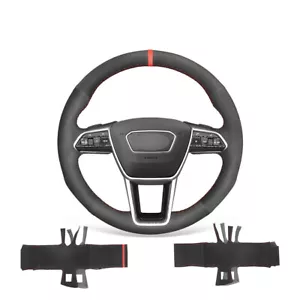 Hand Stitched Black Suede Car Steering Wheel Cover Wrap for Audi A6 Avant A7 - Picture 1 of 12