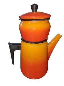 Cafetera tetera MCM moderna de mediados de siglo esmalte naranja vintage Aubeco Depose Francia - Imagen 1 de 12