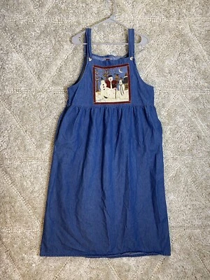 Vintage Sunbelt 100% Cotton Blue Denim Overall Dress Medium Snowman Logo USA - Image 1 of 4