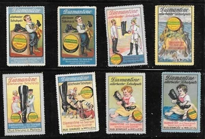 Poster Stamp set of 8 Germany Shoe Polish DIAMANTINE SCHUHPUTZ all diff - Picture 1 of 2