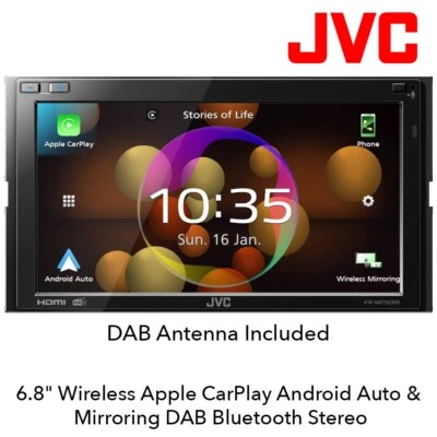 JVC KW-M875DBW 6.8" Wireless CarPlay Android Auto Mirroring DAB Bluetooth Stereo - Image 1 of 3