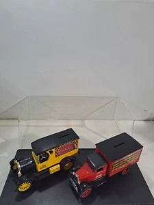 2 Die Cast Coca Cola Classic Delivery Truck Banks w/Display Case - Picture 1 of 10