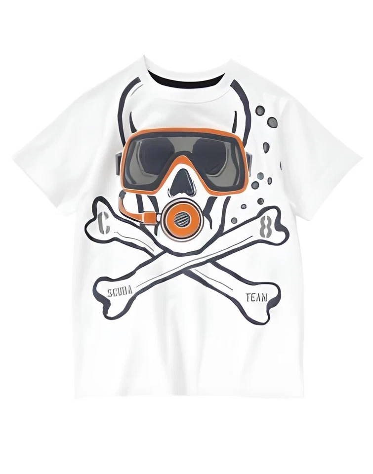 NUEVA Camiseta Crazy 8 Niño Blanca Buceo Steve Calavera y Huesos Cruzados Manga Corta Foto 1 de 1