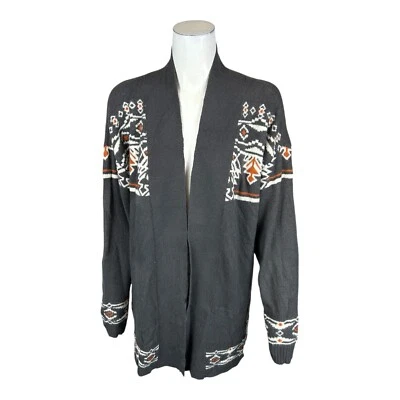 Denim & Co. Women's Canyon Retreat Open Front Jacquard Cardigan Grey Medium Size - Image 1 of 2