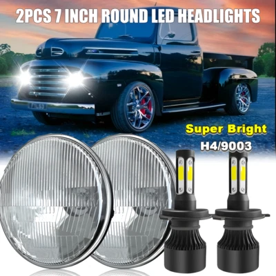 Pair 7" Inch Round LED Headlights  DRL For Ford F1 1948 1949 1950 1951 1952 - Image 1 of 4