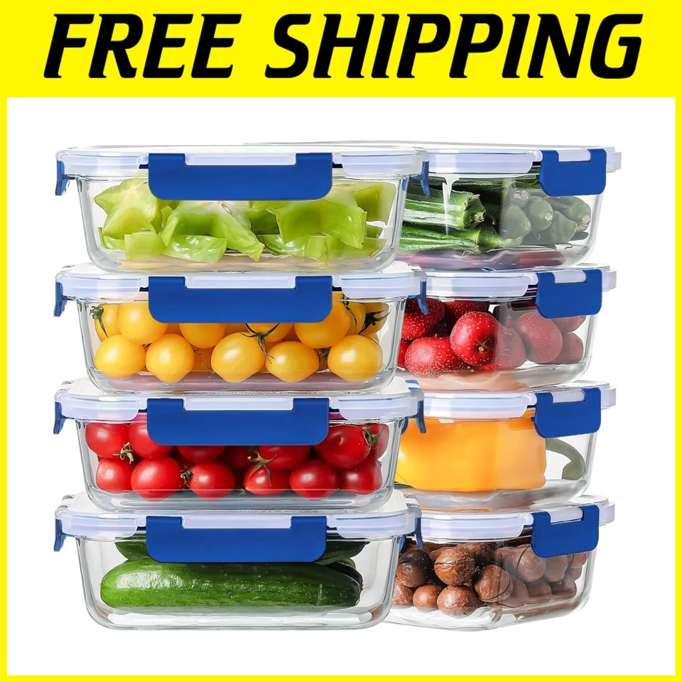 8 Pack 36oz Glass Meal Prep Containers - Leak Proof Lids - Image 1 of 4