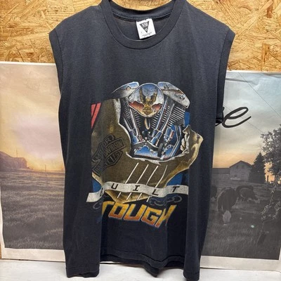 Vintage 1990 Harley Davidson Built Tough Graphic Single Stitch Tank Top Size L - Image 1 of 4