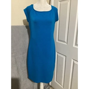 Abito tubino BISOU BISOU Michele Bohbot blu testurizzato manica ad aletta taglia 14 - Foto 1 di 6