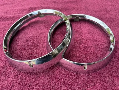 1972-1986 Jeep CJ Chrome Headlight Bezels Trim Beauty Ring Set Pair CJ7 CJ5 CJ8 - Image 1 of 4
